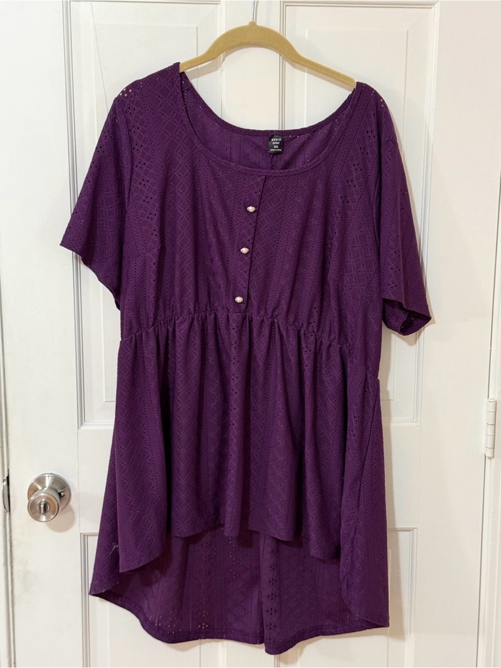 SHEIN Purple Eyelet Peplum Tunic Top